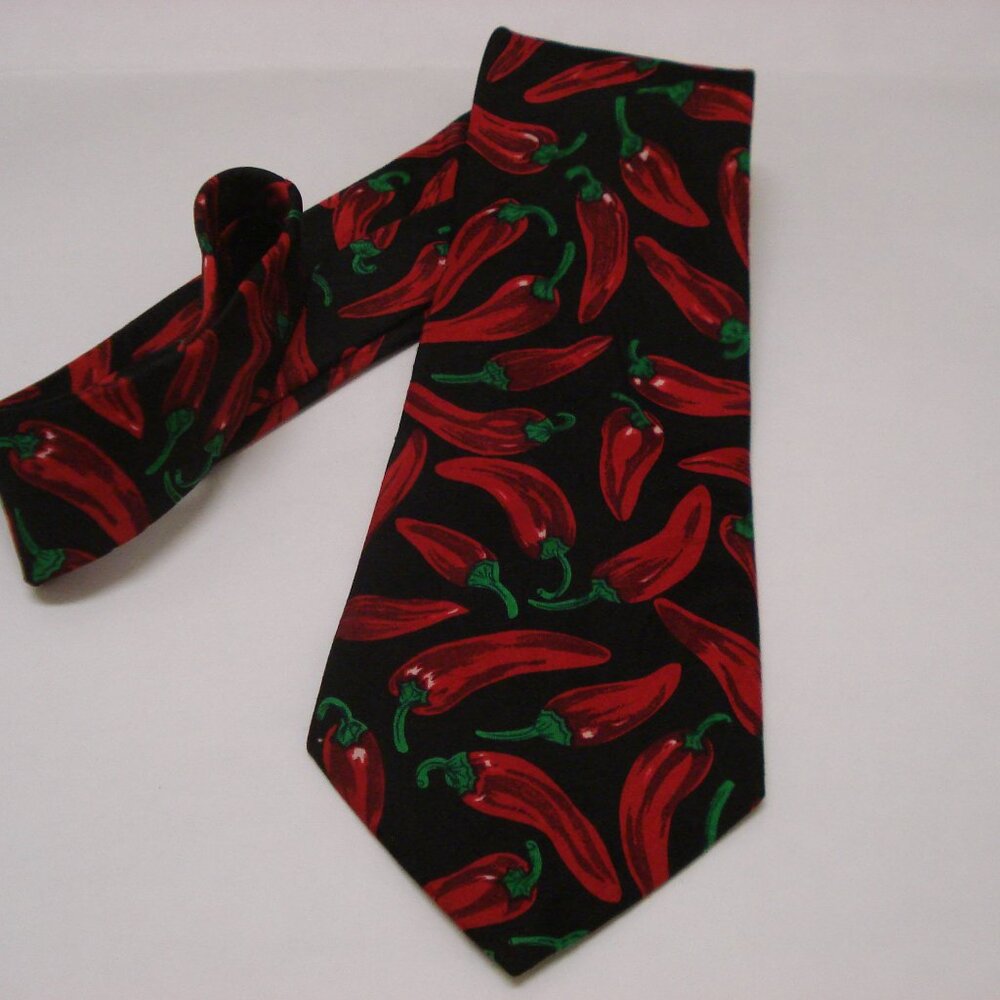 Addiction Red Chili Peppers Necktie Hot Jalapeño Design Mens Neck Tie on Black